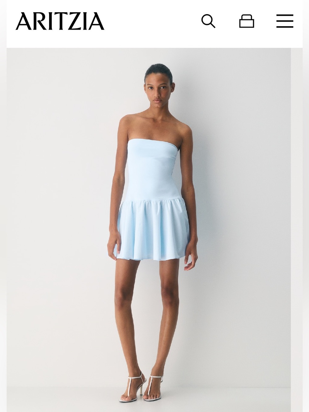 Babaton Strapless Light Blue Poplin Mini Dress